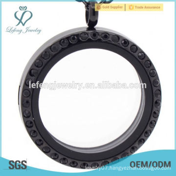 Chunky wholesale black lockets jewelry, round crystal magnetic pendants designers hot sale